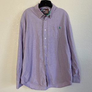 Coogi Mens XXL Purple & White Striped Classic Fit Button Up Long Sleeve Y2K